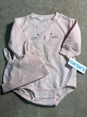 Carter's Light Pink Bunny Face Bodysuit with Ear Hat